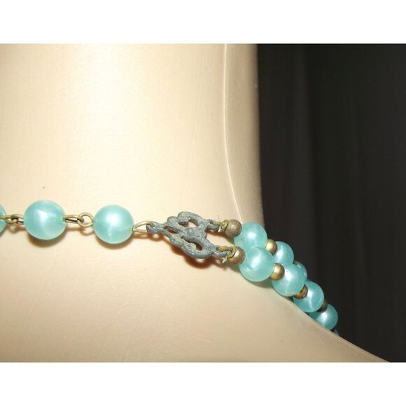 Vintage Necklace Double Strand Blue Turquoise Plastic Beads 14" multi chunky - Picture 6 of 9